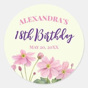 Sticker Rond Aquarelle 18e anniversaire Pink japonais Anemone
