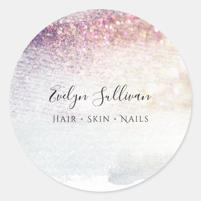 Sticker Rond aquarelle à parties scintillant violette (Devant)