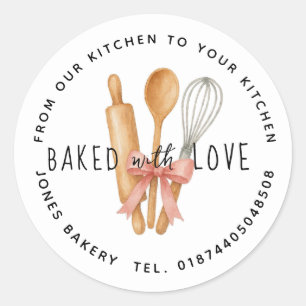 Sticker Rond Aquarelle à rouleaux, cuillère en bois et bâtonnet