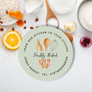 Sticker Rond Aquarelle à rouleaux, cuillère en bois et bâtonnet