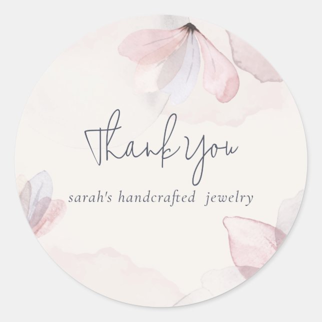 Sticker Rond Aquarelle Abstraite Blush Floral Business Merci (Devant)