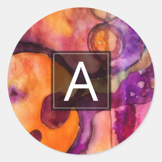 Sticker Rond Aquarelle Abstraite Couleur Émergente (Devant)
