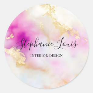 Sticker Rond Aquarelle Abstraite féminine rose or élégant