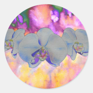 Sticker Rond Aquarelle Abstraite orchidées tropicales