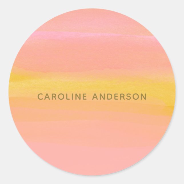 Sticker Rond Aquarelle Abstraite Pink Yellow Stripes Personnali (Devant)