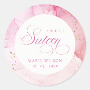 Sticker Rond Aquarelle Abstraite Sweet sixteen or rose
