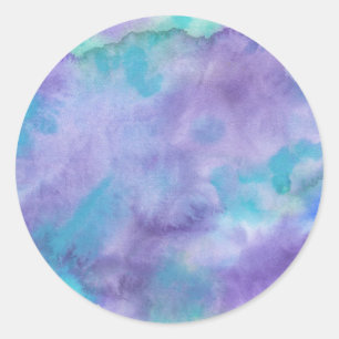 Sticker Rond Aquarelle Abstraite Turquoise violette