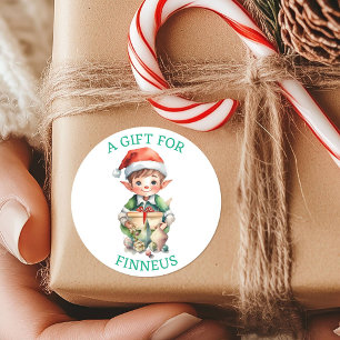 Sticker Rond Aquarelle adorable elfe Noël à et de