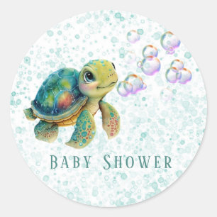 Sticker Rond Aquarelle Adorable Tortue Baby shower