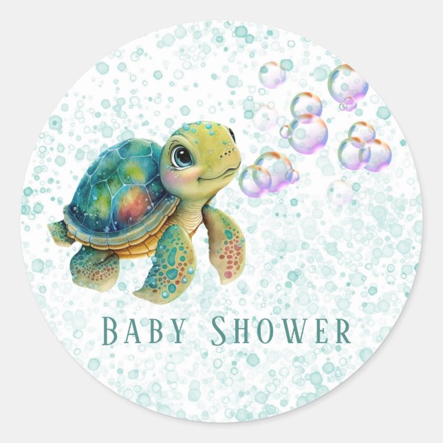 Sticker Rond Aquarelle Adorable Tortue Baby shower (Devant)