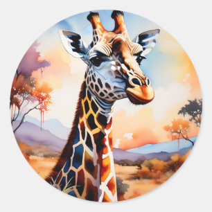 Sticker Rond Aquarelle africaine de girafe
