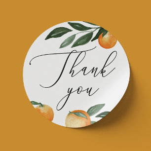 Sticker Rond Aquarelle agrumes orange script mariage merci