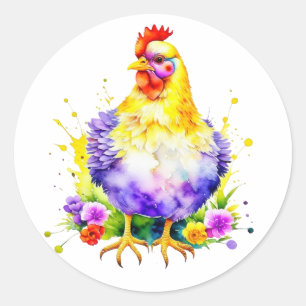 Sticker Rond Aquarelle AI poulet Art