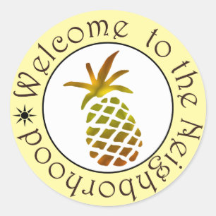 Sticker Rond Aquarelle Ananas Bienvenue dans le quartier