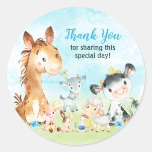 Sticker Rond Aquarelle Animaux de ferme Boy Merci
