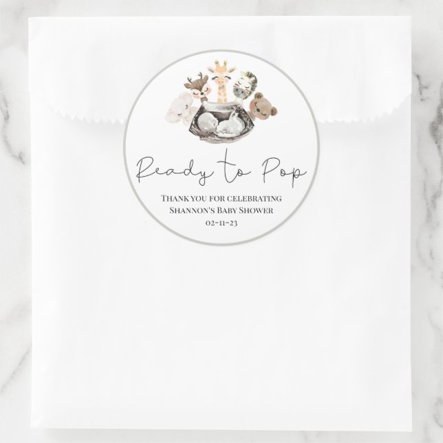 Sticker Rond Aquarelle Animaux Faux Baby shower Or moderne (Sac)