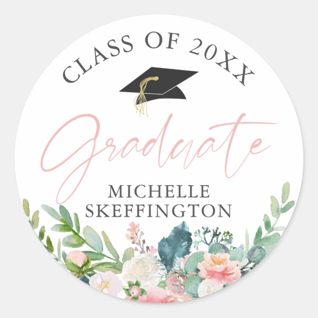 Sticker Rond Aquarelle Aquarelle Blush Rose Floral Classe de (Devant)