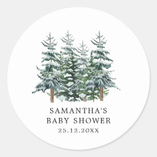 Sticker Rond Aquarelle Arbre de Noël Baby shower d'hiver