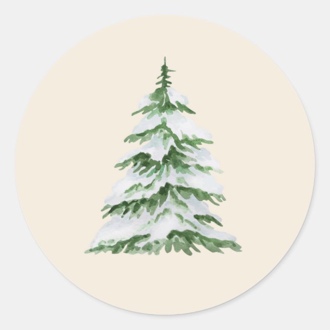 Sticker Rond Aquarelle Arbre de Noël neigeux (Devant)