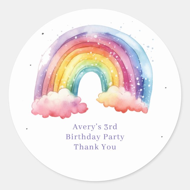 Sticker Rond Aquarelle arc-en-ciel Fille anniversaire Favoriser (Devant)