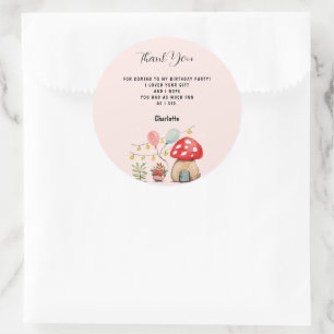 Sticker Rond Aquarelle Art mignon Champignons et fleurs