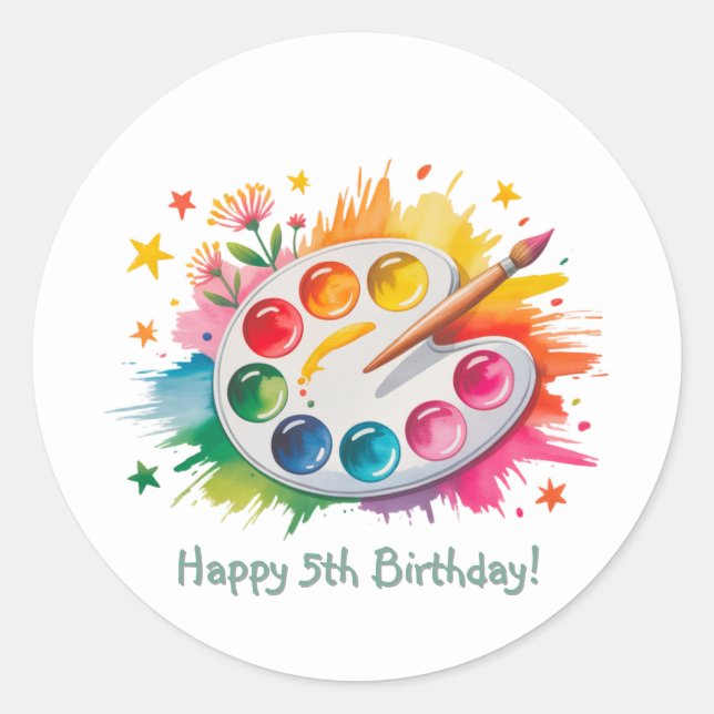 Sticker Rond Aquarelle Art Palette Âge Anniversaire (Devant)