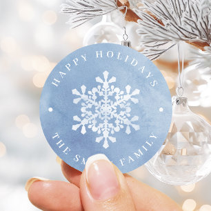 Sticker Rond Aquarelle artistique Snowflakes bleu Noël