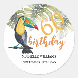 Sticker Rond Aquarelle artistique Toucan Tropical Party