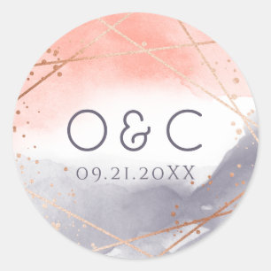 Sticker Rond Aquarelle aurifère rose monogramme géométrique
