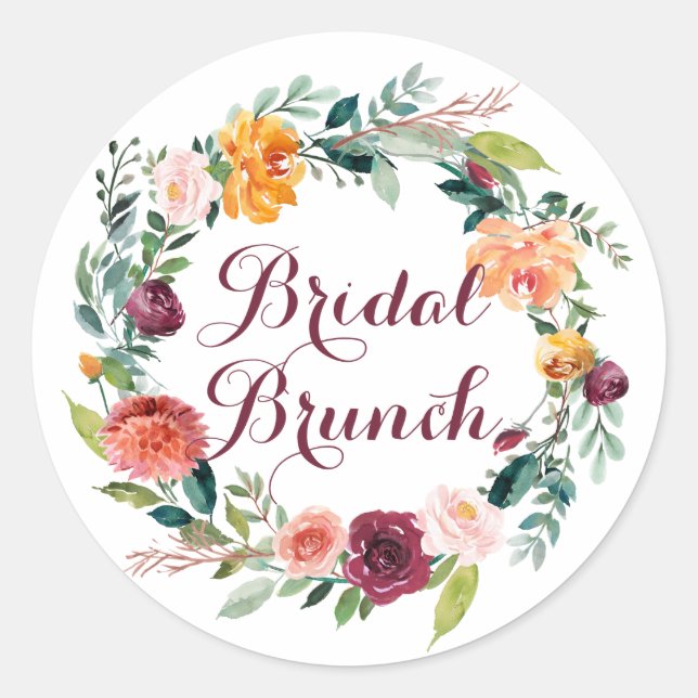 Sticker Rond Aquarelle Automne Floral Wreath Bridal Brunch (Devant)
