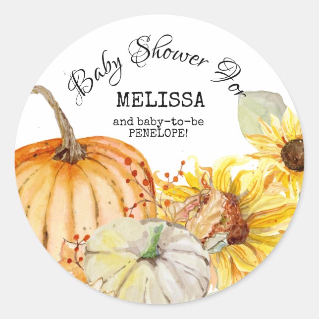 Sticker Rond Aquarelle Automne Harvest Citrouille Sunflower Bab (Devant)