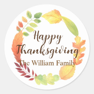 Sticker Rond Aquarelle automne laisse la couronne automne Thank