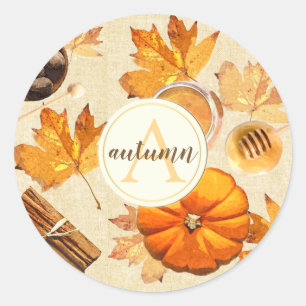 Sticker Rond Aquarelle Automne Magie Parfums Vintages Monogramm