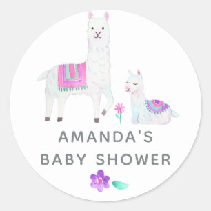 Sticker Rond Aquarelle Baby shower à thème Llama