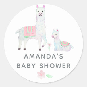 Sticker Rond Aquarelle Baby shower à thème Llama