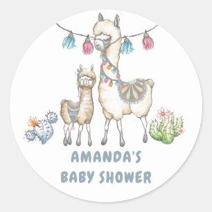 Sticker Rond Aquarelle Baby shower à thème Llama