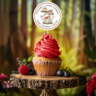 Sticker Rond Aquarelle Baby shower champignons Favoriser Sticke