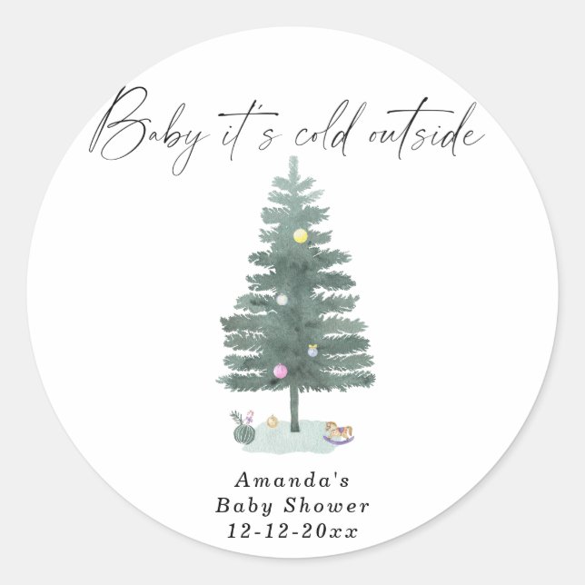Sticker Rond Aquarelle baby shower d'arbre de Noël (Devant)