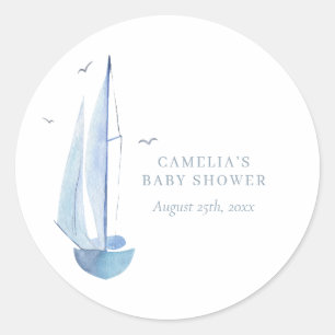 Sticker Rond Aquarelle Baby shower de bateau à voile Ahoy Boy's