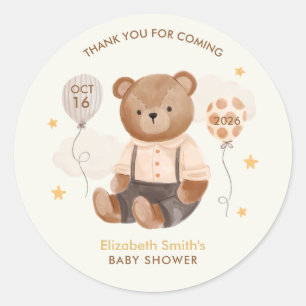 Sticker Rond Aquarelle Baby shower Ours en Teddy