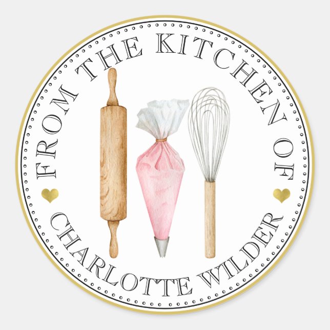 Sticker Rond Aquarelle Baker pâtisserie Chef Baker's Tools (Devant)