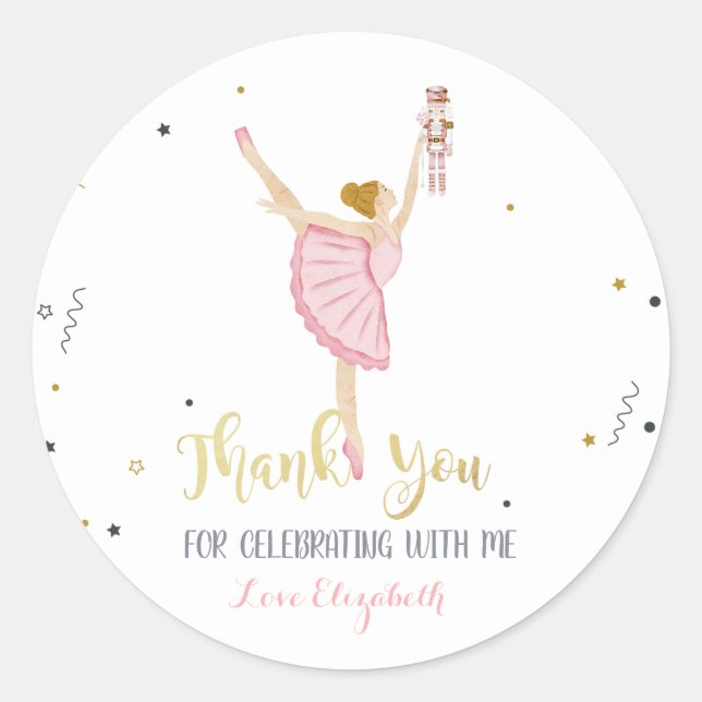 Sticker Rond Aquarelle Ballerina Nutcracker rose (Devant)