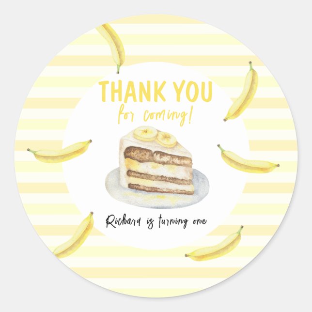 Sticker Rond Aquarelle Banana Cake Merci d'anniversaire (Devant)