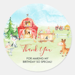 Sticker Rond Aquarelle Barnyard et animaux de ferme Merci