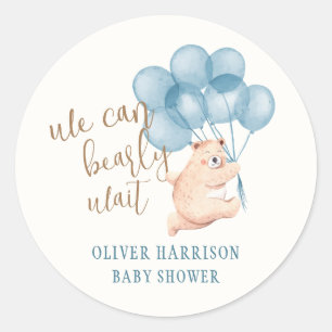 Sticker Rond Aquarelle Bear Blue Balloon Baby shower