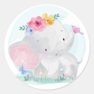 Sticker Rond Aquarelle bébé éléphant