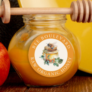 Sticker Rond Aquarelle Bee Honey Jar