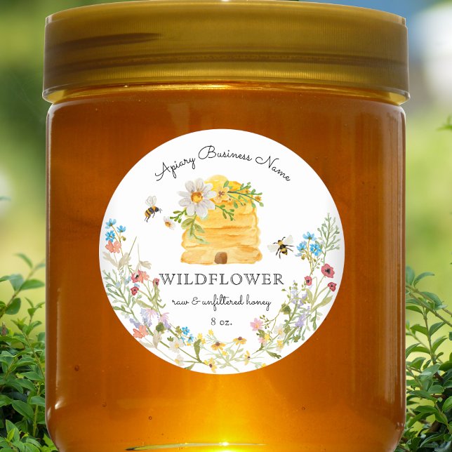 Sticker Rond Aquarelle Beehive Floral Honey Custom (Créateur téléchargé)