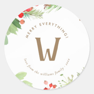 Sticker Rond Aquarelle Berries d'hiver et verdure