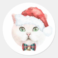 Aquarelle Blanc British Shorthair Chat Noël
